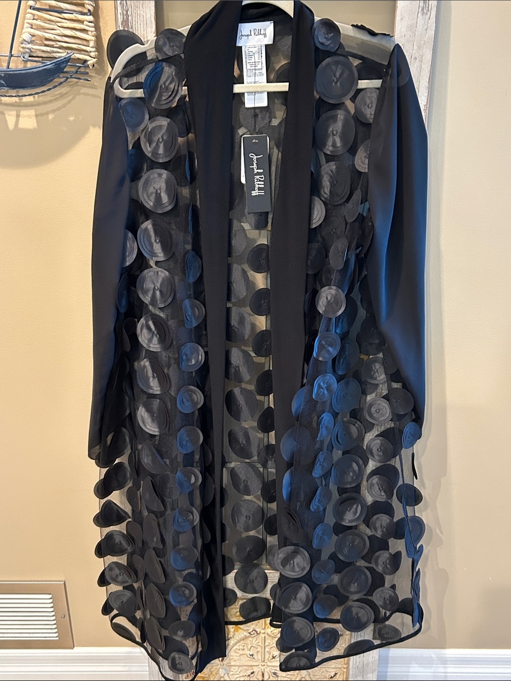 Joseph Ribkoff Black Sheer Circle-Appliqué Duster